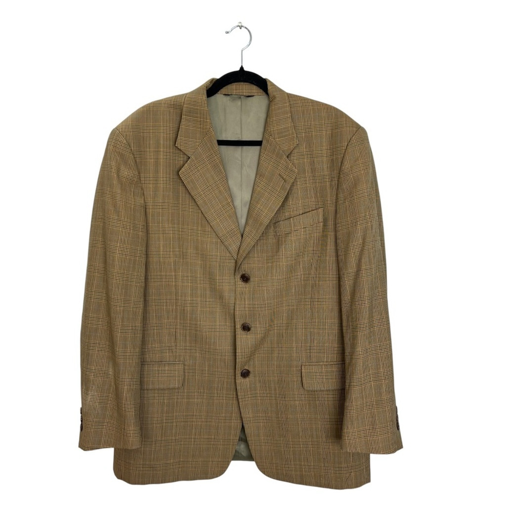 Aquascutum London vintage designer 100% wool tan plaid blazer